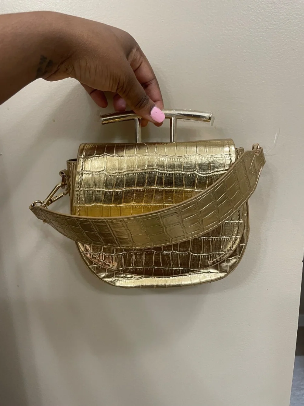 Gold Zara croc print bag purse - Picture 2 of 8